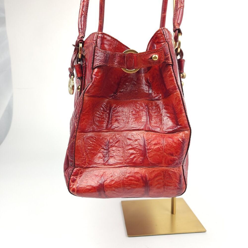 BRAHMIN Large Red Croc Embossed Luxury Leather Tote Shoulder Bag + Wallet Set - Picture 12 of 16